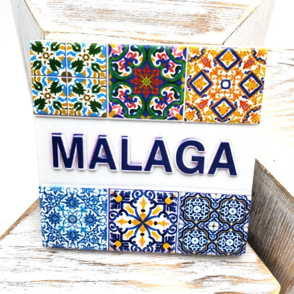 Malaga Spain Fridge Magnet Travel Souvenir Spanish Tile‎ Design Resin Andalusia